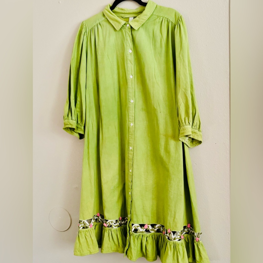 Upcycled, Green Apple Rosette Lattice Dress, 2X
